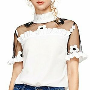 Romwe Floral Mesh Blouse Women's Medium